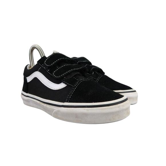 Vans Shoes Kids 3 Sneaker Old Skool Double Strap Skate Casual Black Suede Canvas - Picture 1 of 12